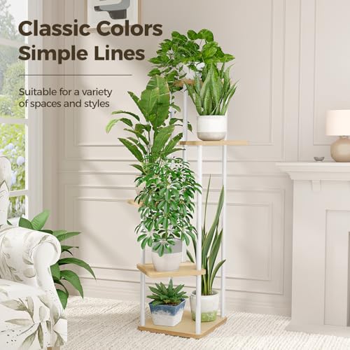 Bamworld White Plant Stand Indoor 5 Tier Plant Shelf for Multiple Plants Corner Flower Stand Metal Wood Plant Table for Patio Garden Balcony Living Room Bedroom - Image 3