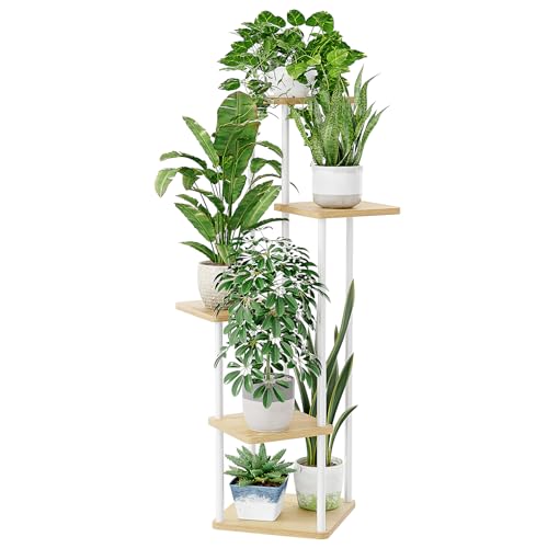 Bamworld White Plant Stand Indoor 5 Tier Plant Shelf for Multiple Plants Corner Flower Stand Metal Wood Plant Table for Patio Garden Balcony Living Room Bedroom - Image 1