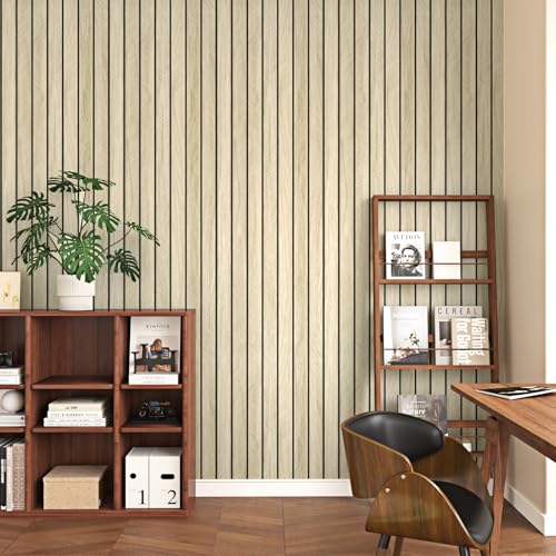 Wallercity Light Brown Wood Slat 3D Wall Panels Self Adhesive Soundproof Wooden Panel for Bedroom Living Room Peel and Stick Wood Paneling for Interior Decor Waterproof Acoustic Fence 117x197 - Image 3