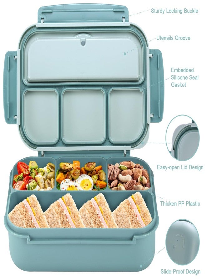 shell and turtle Bento Box Adult Lunch Box, Lunch Containers for Kids Girls Boys with 4 Compartments, Lunchable Food Container with Utensils, Sauce Jar, Muffin Liners, 40 Oz/5 Cup, Light Teal - Image 3