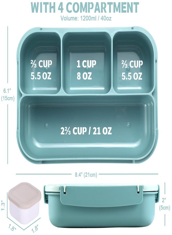shell and turtle Bento Box Adult Lunch Box, Lunch Containers for Kids Girls Boys with 4 Compartments, Lunchable Food Container with Utensils, Sauce Jar, Muffin Liners, 40 Oz/5 Cup, Light Teal - Image 2