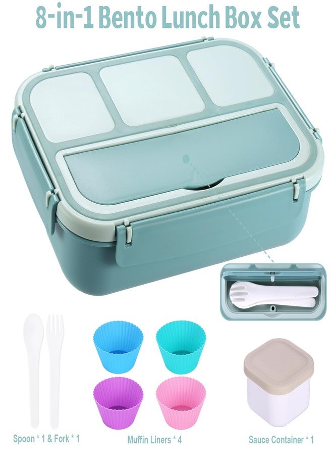 shell and turtle Bento Box Adult Lunch Box, Lunch Containers for Kids Girls Boys with 4 Compartments, Lunchable Food Container with Utensils, Sauce Jar, Muffin Liners, 40 Oz/5 Cup, Light Teal - Image 5