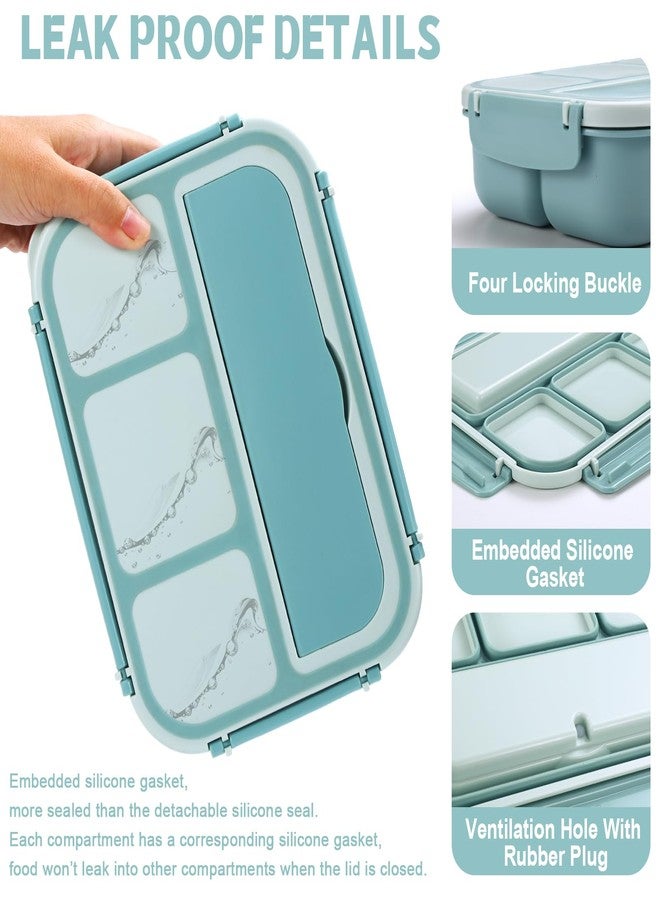 shell and turtle Bento Box Adult Lunch Box, Lunch Containers for Kids Girls Boys with 4 Compartments, Lunchable Food Container with Utensils, Sauce Jar, Muffin Liners, 40 Oz/5 Cup, Light Teal - Image 4