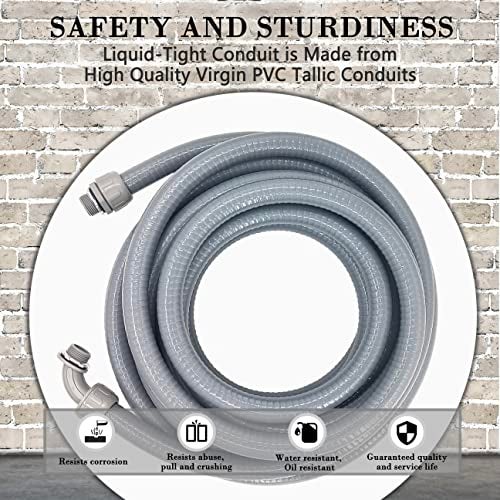 Wocloer Liquid-Tight Conduit - 3/4inch 25 Foot Flexible Non Metallic Liquid Tight Electrical Conduit Kit, With 4 Straight and 3 90-Degree Conduit Connector Fittings.3/4" Dia - Image 4