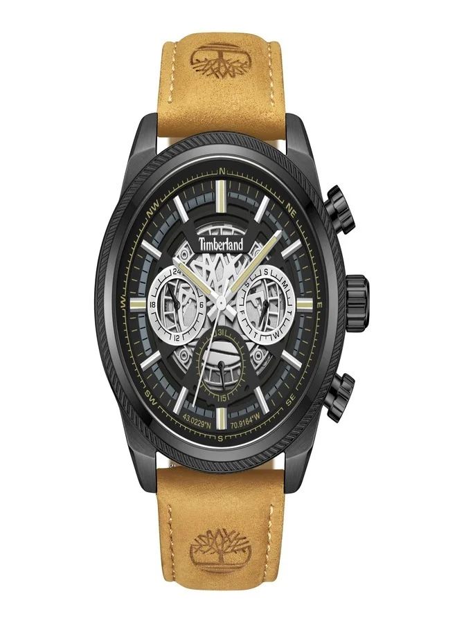 Timberland Hadlock Black Dial Tan Leather Strap Analog Watch for Men 46mm