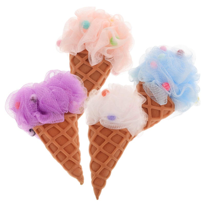 Soft Bath Sponges 4Pcs Set Colorful Ice Cream Body Scrubber For Gentle Skin Cleaning - Image 2