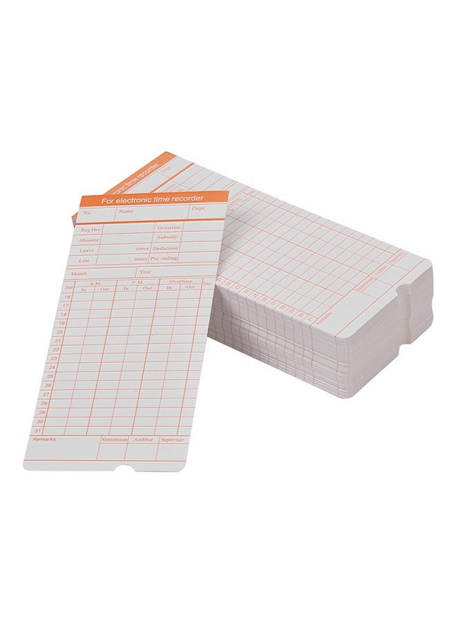 100 Piece 2 Sided Time Card Monthly Format Attendance Set White