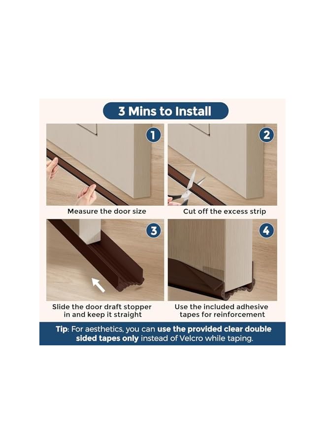 The Bros Under Door Draft Stopper, 39'' Door Gap Sweep Seal Strip Bottom Exterior & Interior Weather Stripping Noise Blocker with Strong Adhesive Door Insulation Guard (Gray, 39'') - Image 5