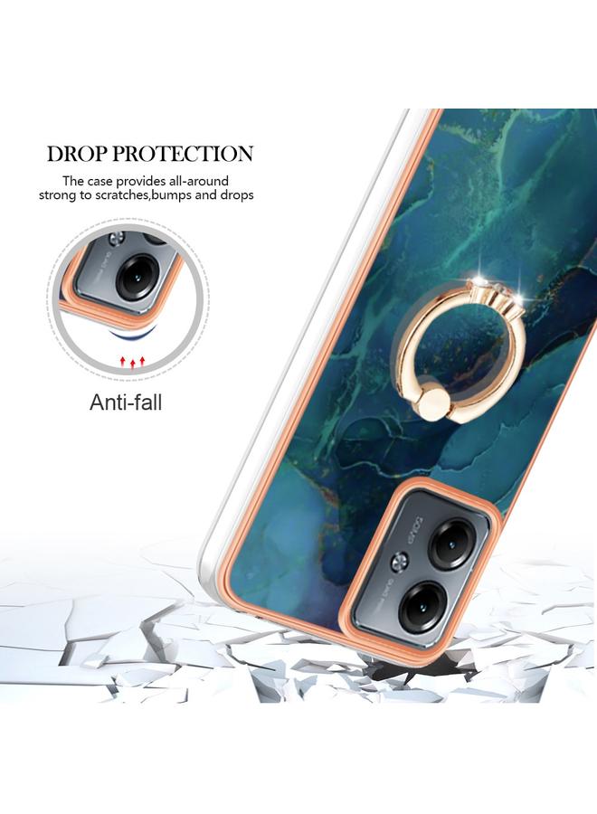 S-TOP Case For Motorola Moto G14 Electroplating Marble Dual-side IMD Phone Case with Ring - Image 4