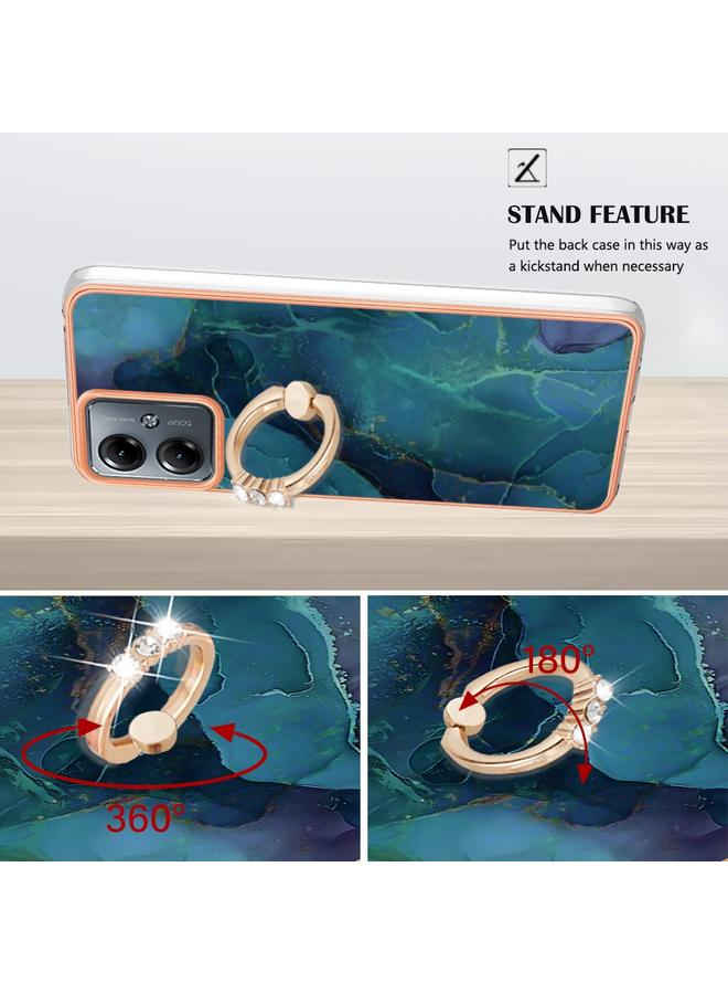 S-TOP Case For Motorola Moto G14 Electroplating Marble Dual-side IMD Phone Case with Ring - Image 3