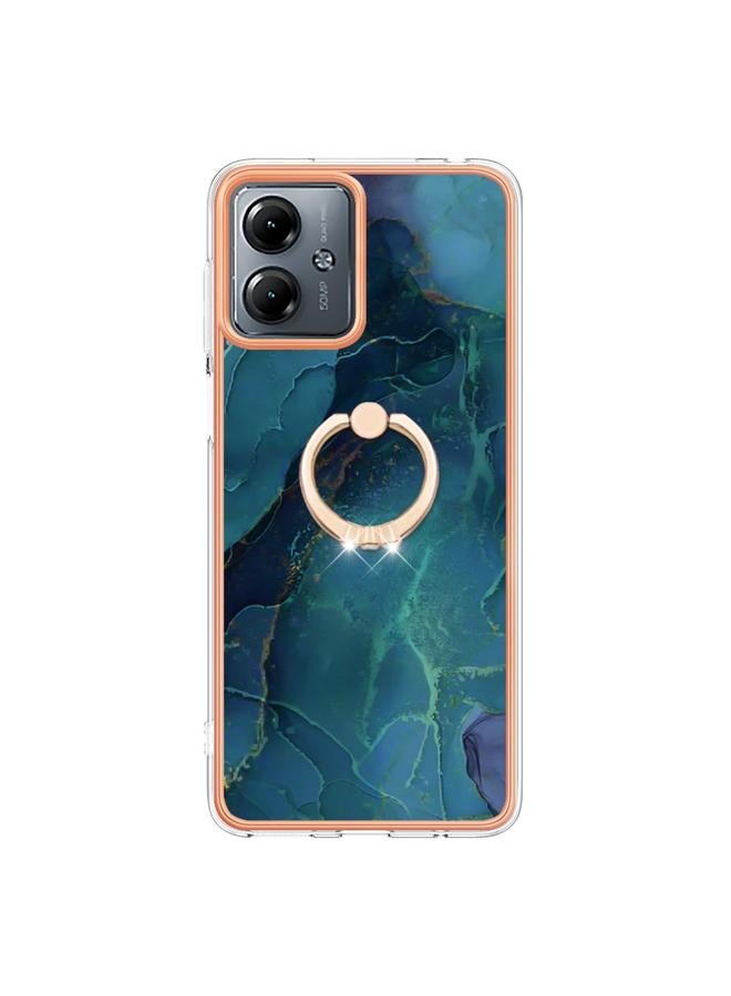 S-TOP Case For Motorola Moto G14 Electroplating Marble Dual-side IMD Phone Case with Ring - Image 2