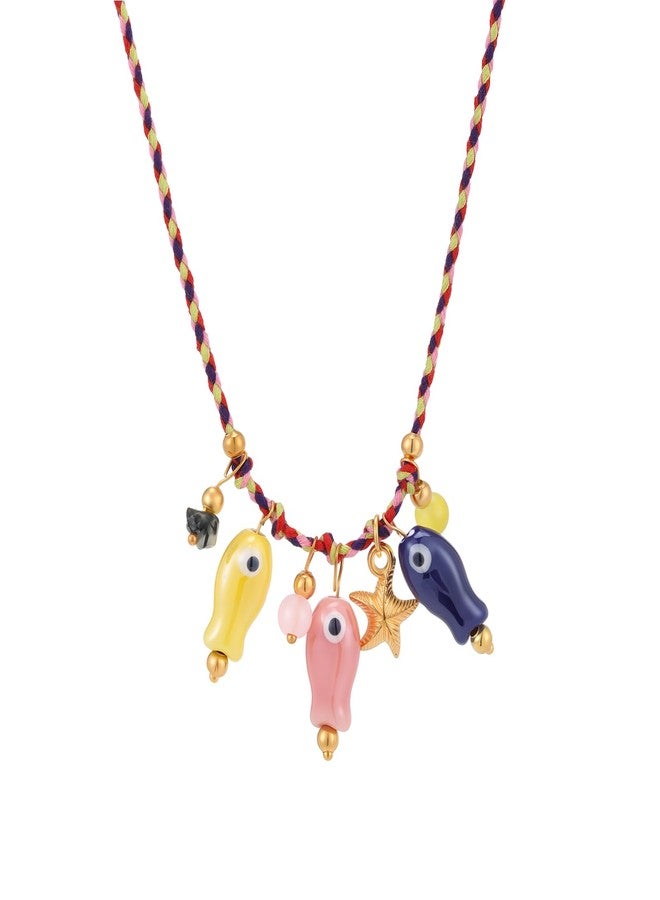 Dhdfisd Fish Necklace Boho Starfish Colorful Necklace Summer Beachy Hawaiian Choker Necklace for Women Man, 29.5in, ceramics, No Gemstone - Image 1