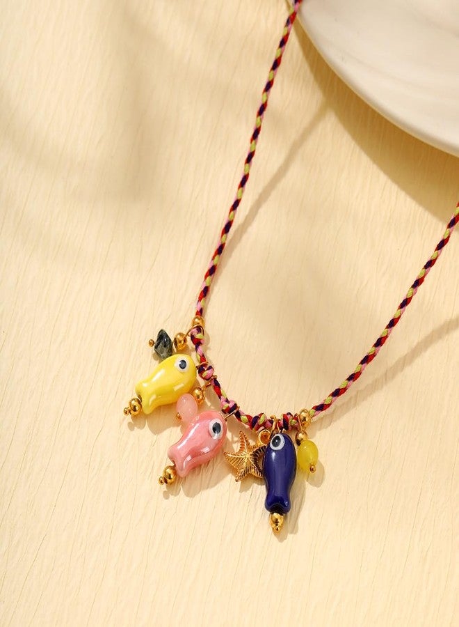Dhdfisd Fish Necklace Boho Starfish Colorful Necklace Summer Beachy Hawaiian Choker Necklace for Women Man, 29.5in, ceramics, No Gemstone - Image 3
