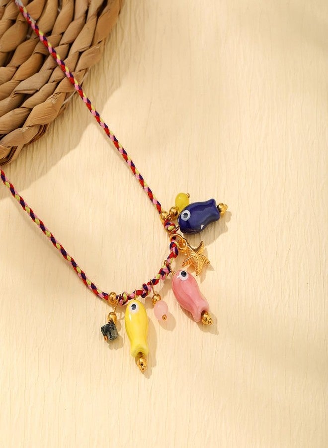 Dhdfisd Fish Necklace Boho Starfish Colorful Necklace Summer Beachy Hawaiian Choker Necklace for Women Man, 29.5in, ceramics, No Gemstone - Image 4