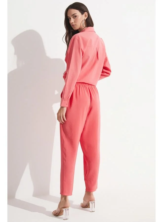 JUNE June Women Exclusive Elastic Waist Modal Blend Jogger Woven Trouser Coral