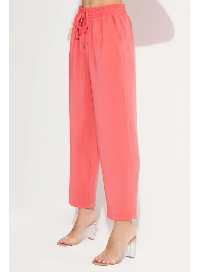 JUNE June Women Exclusive Elastic Waist Modal Blend Jogger Woven Trouser Coral