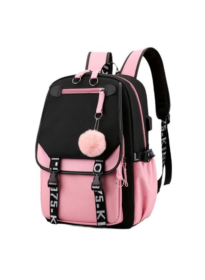 MONMOB Backpack Laptop bag School Backpack for Girls Middle School Students Bookbag with USB Charging&Headphone Port(Black&Pink) - Image 1
