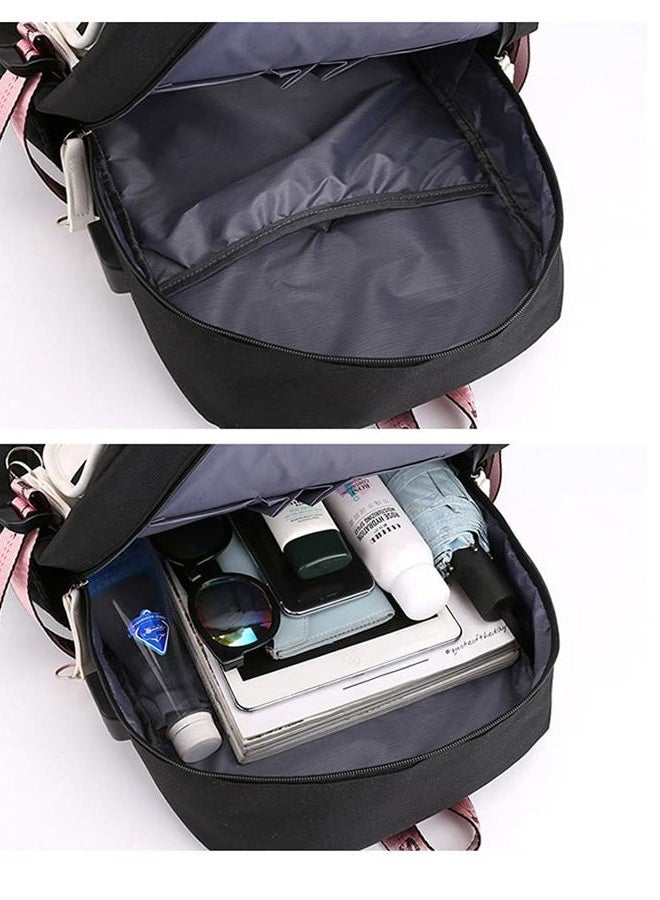 MONMOB Backpack Laptop bag School Backpack for Girls Middle School Students Bookbag with USB Charging&Headphone Port(Black&Pink) - Image 3