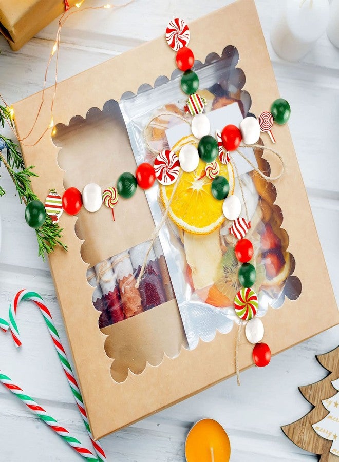 Marsui 160 Pieces Christmas Thanksgiving Wood Beads Snowman Wooden Bead Craft Halloween Wooden Bead Buffalo Plaid Stripes Styles Wood Bead for DIY Crafts Decor(Candy Style,White, Green, Red) - Image 4