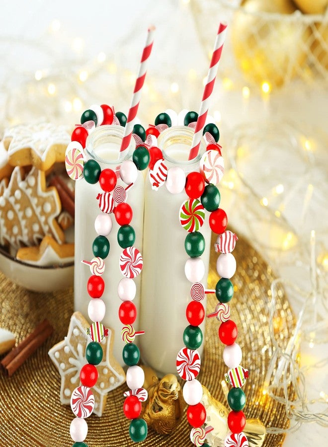 Marsui 160 Pieces Christmas Thanksgiving Wood Beads Snowman Wooden Bead Craft Halloween Wooden Bead Buffalo Plaid Stripes Styles Wood Bead for DIY Crafts Decor(Candy Style,White, Green, Red) - Image 5