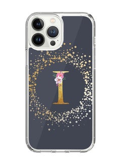 Classic Clear Case For iPhone 15 Pro Max, Hybrid Soft Case Thin Cover- Custom Monogram Initial Letter Floral Pattern Alphabet - I(Grey)