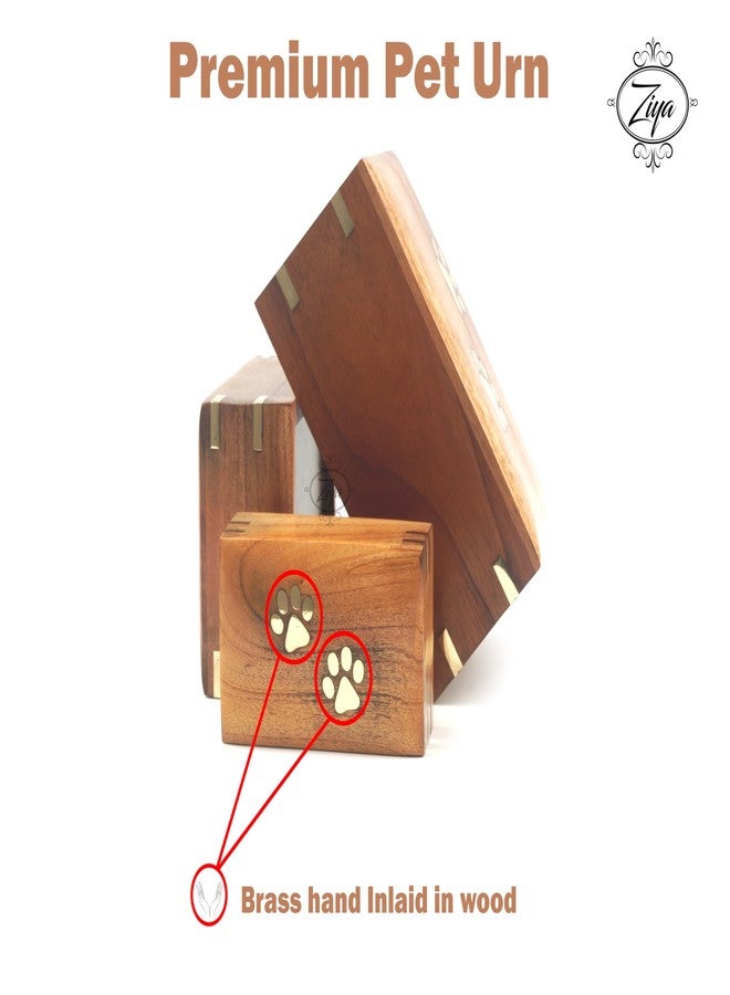 ZIYA Wooden Small Cremation Pet Urn for Dog and Cat Ashes Box | Handmade Wood Memorial Pet Urn | Brass Paws Inlaid | Pet Memorial | Funeral Urns for Pet Ashes | Mini Keepsake | up to 12 Pounds - Image 4