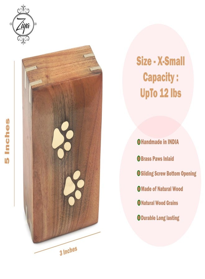 ZIYA Wooden Small Cremation Pet Urn for Dog and Cat Ashes Box | Handmade Wood Memorial Pet Urn | Brass Paws Inlaid | Pet Memorial | Funeral Urns for Pet Ashes | Mini Keepsake | up to 12 Pounds - Image 2