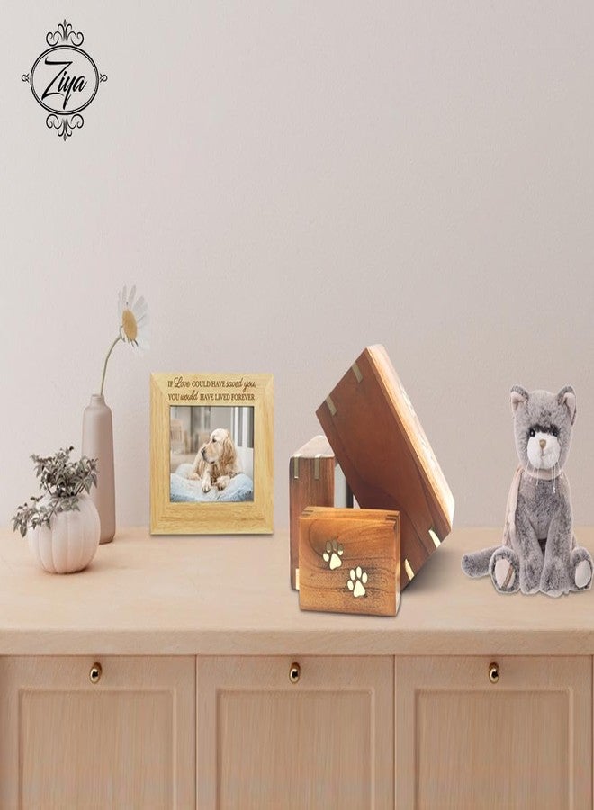 ZIYA Wooden Small Cremation Pet Urn for Dog and Cat Ashes Box | Handmade Wood Memorial Pet Urn | Brass Paws Inlaid | Pet Memorial | Funeral Urns for Pet Ashes | Mini Keepsake | up to 12 Pounds - Image 3