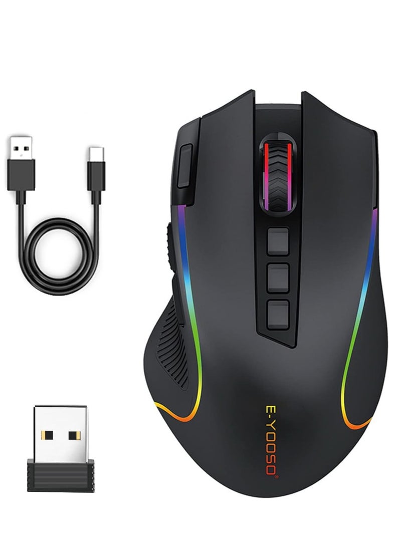 E-YOOSO - E-YOOSO X-11 Wireless RGB Gaming Mouse Rechargeable, 8000 DPI Wired Gaming Mouse, Type C Wired Customize RGB Backlit Mouse with Rapid Fire Key 9 Programmable Buttons Mouse with Macro Programming - Image 1