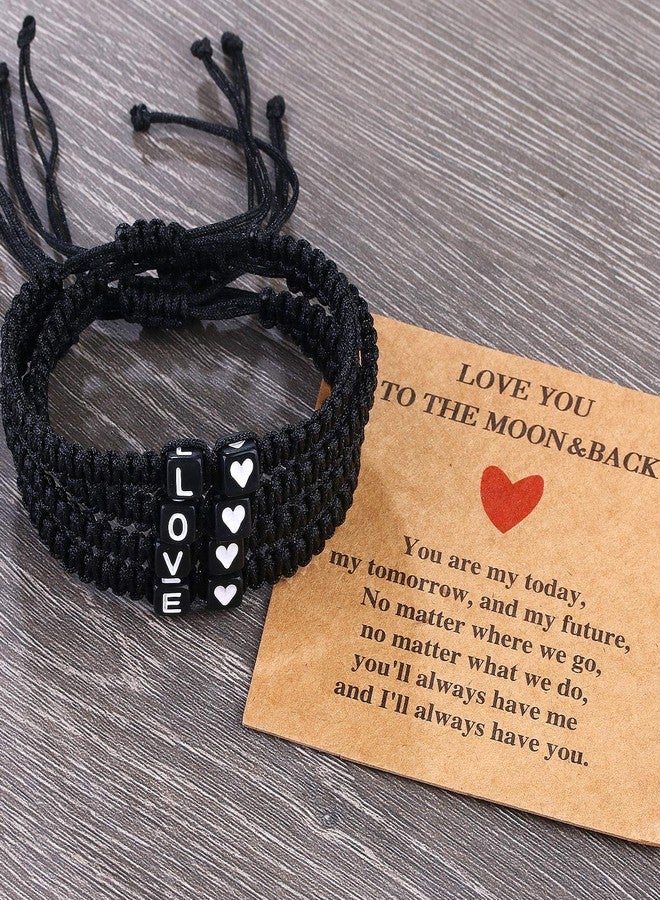 YIHOON Letter Initial Matching Couple Bracelets for Women Men Gifts Trendy Stuff Best Friend Graduation Birthday Gifts Adjustable A-Z Braided Bracelet Son Daughter Father's Day Dad Jewelry (Black-A) - Image 4