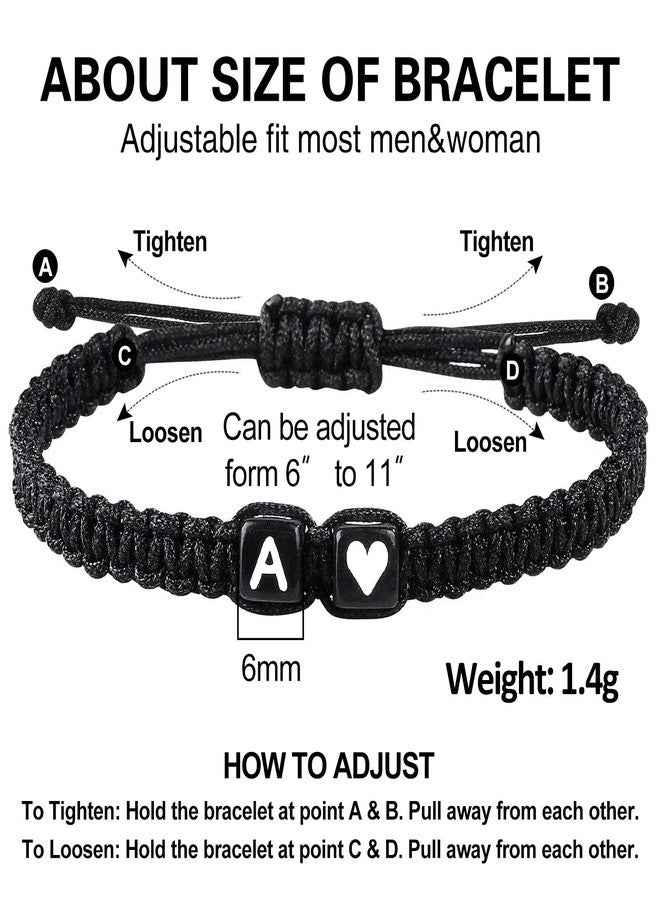 YIHOON Letter Initial Matching Couple Bracelets for Women Men Gifts Trendy Stuff Best Friend Graduation Birthday Gifts Adjustable A-Z Braided Bracelet Son Daughter Father's Day Dad Jewelry (Black-A) - Image 3