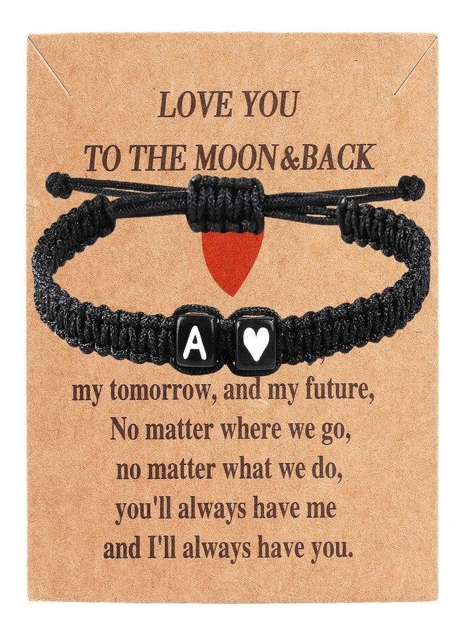 YIHOON Letter Initial Matching Couple Bracelets for Women Men Gifts Trendy Stuff Best Friend Graduation Birthday Gifts Adjustable A-Z Braided Bracelet Son Daughter Father's Day Dad Jewelry (Black-A) - Image 1