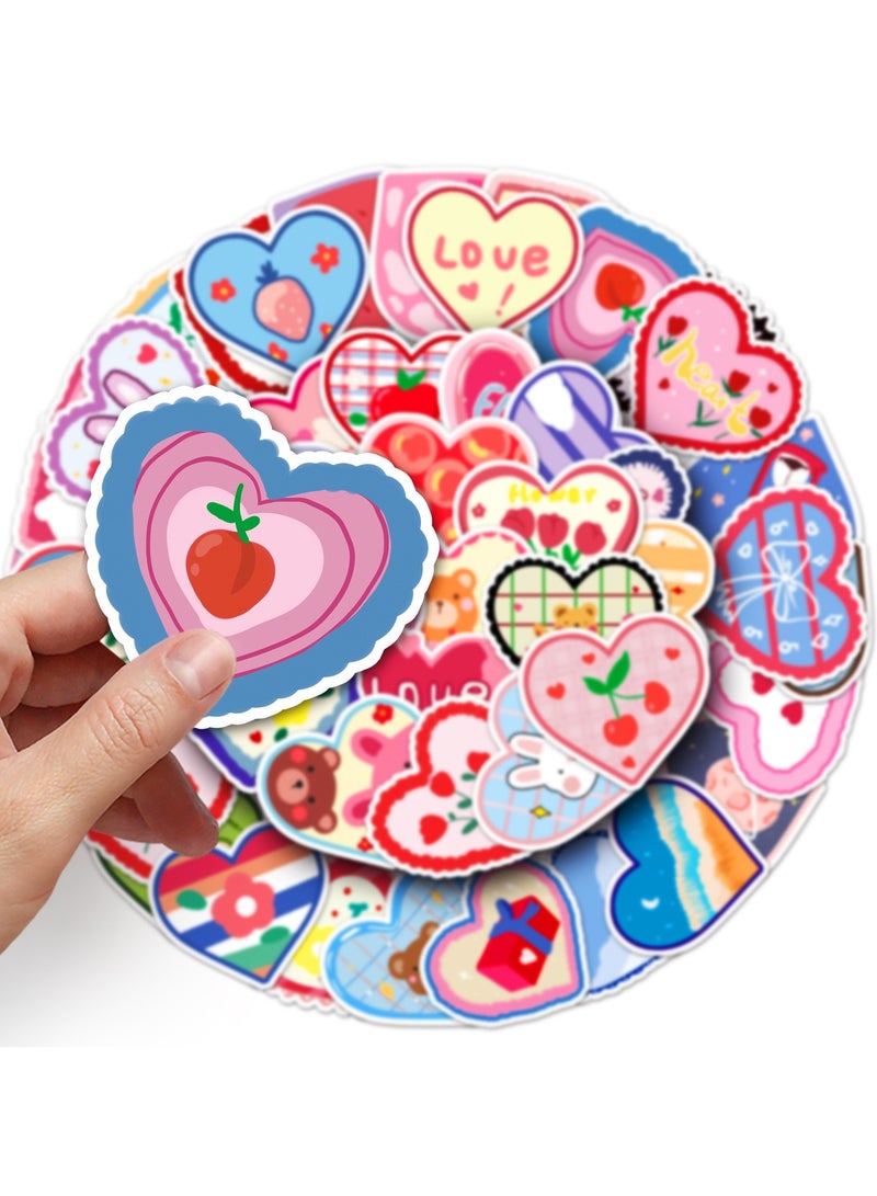 ORAINBOW 50 Pcs Various Heart Stickers for Kids Teens Girls BoysExquisite Waterproof Stickers for Laptop Phone Tablet Luggage Water Bottle Flasks Cup Bike Trendy Cartoon Vinyl Decals Pack  - Image 2