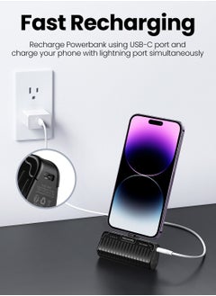 Moxedo Moxedo Capsule 5000 mAh Mini Power Bank 20W PD Fast Charging Portable Charger with Built-in Lightning Connector with Kickstand Compatible for iPhone 14/14 Pro Max/13/12/11/X/8/7/6 Plus (Black)  - Image 5