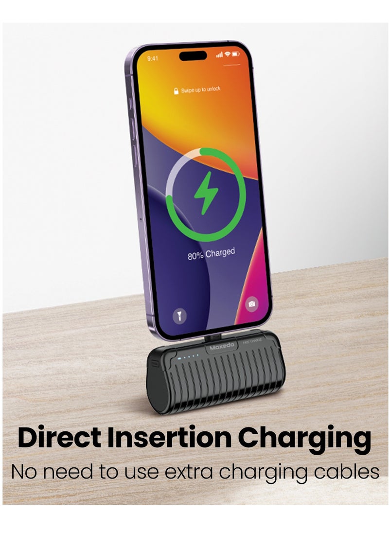 Moxedo - Moxedo Capsule 5000 mAh Mini Power Bank 20W PD Fast Charging Portable Charger with Built-in Lightning Connector with Kickstand Compatible for iPhone 14/14 Pro Max/13/12/11/X/8/7/6 Plus (Black) - Image 1