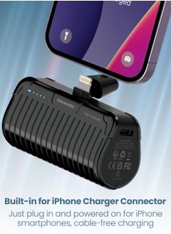 Moxedo Moxedo Capsule 5000 mAh Mini Power Bank 20W PD Fast Charging Portable Charger with Built-in Lightning Connector with Kickstand Compatible for iPhone 14/14 Pro Max/13/12/11/X/8/7/6 Plus (Black)  - Image 2