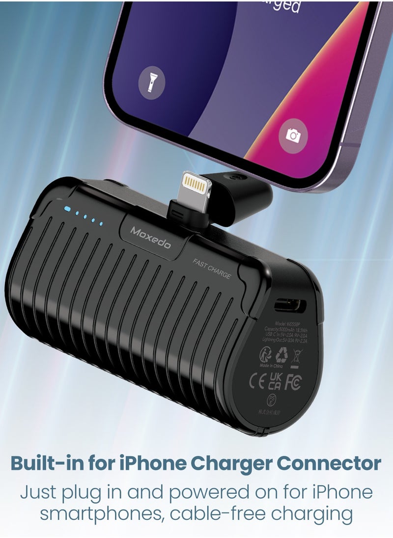 Moxedo - Moxedo Capsule 5000 mAh Mini Power Bank 20W PD Fast Charging Portable Charger with Built-in Lightning Connector with Kickstand Compatible for iPhone 14/14 Pro Max/13/12/11/X/8/7/6 Plus (Black) - Image 1