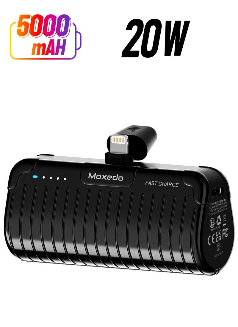 Moxedo - Moxedo Capsule 5000 mAh Mini Power Bank 20W PD Fast Charging Portable Charger with Built-in Lightning Connector with Kickstand Compatible for iPhone 14/14 Pro Max/13/12/11/X/8/7/6 Plus (Black) - Image 1