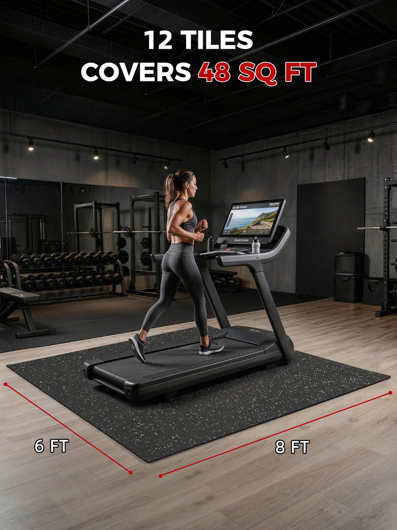 HIAARO 0.56in Thick 48 Sq Ft Exercise Equipment Mats, 12 Tiles Rubber Top EVA Foam Workout Mats, Interlocking Gym Flooring for Home Gym, 24 x 24in, Black & White - Image 3