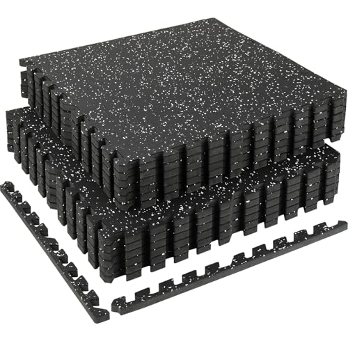 HIAARO 0.56in Thick 48 Sq Ft Exercise Equipment Mats, 12 Tiles Rubber Top EVA Foam Workout Mats, Interlocking Gym Flooring for Home Gym, 24 x 24in, Black & White - Image 1