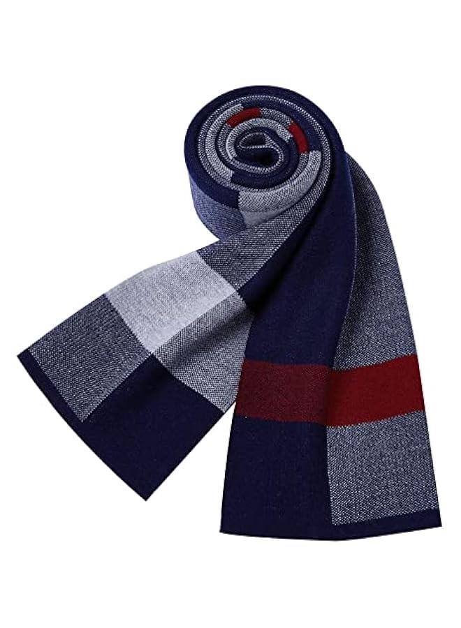 Men's Cashmere Scarves Long Wool Scarf Plaid Thicken Winter Warm Business Scarf for Men Casual Fashion Soft Comfy, Navy Blue, One Size - Image 1