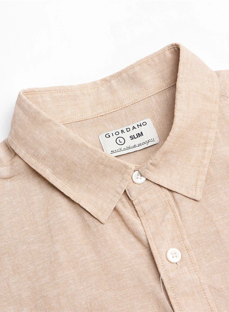 GIORDANO  Men's Slim Linen Cotton Solid Shirt for Men | Best Price UAE