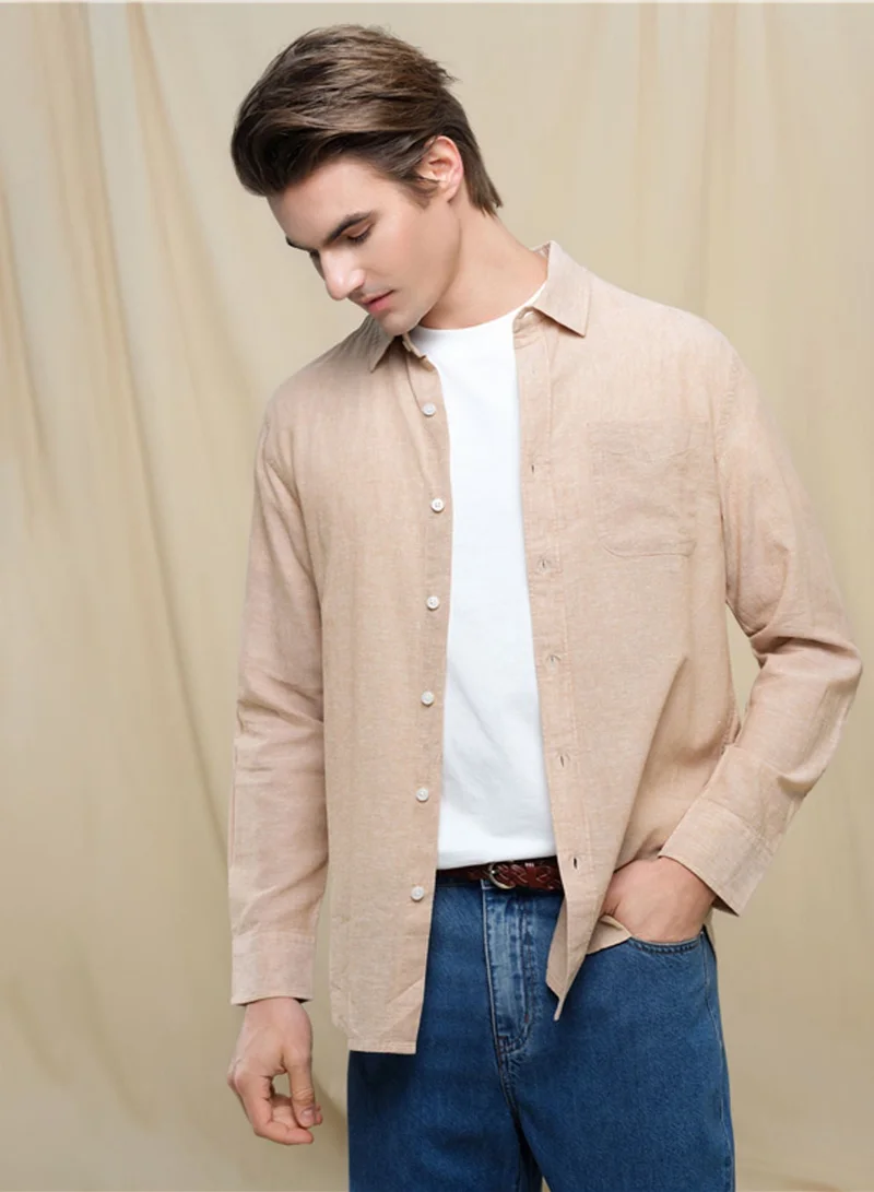 Men's Slim Linen Cotton Solid Shirt