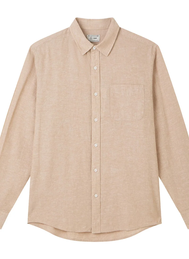 GIORDANO  Men's Slim Linen Cotton Solid Shirt for Men | Best Price UAE