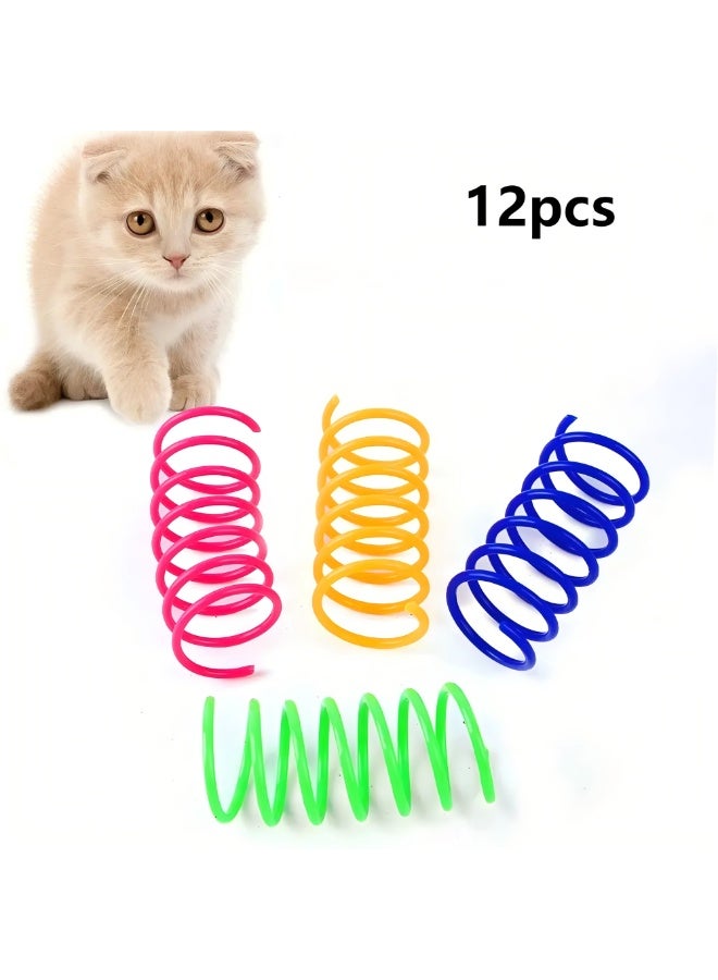 12 قطعة من ألعاب القطط التفاعلية على شكل حلزوني إبداعي لقتل الوقت والحفاظ على لياقتك، مصنوعة من البلاستيك القوي والثقيل للضرب والعض وصيد القطط الصغيرة، ملونة - Image 1
