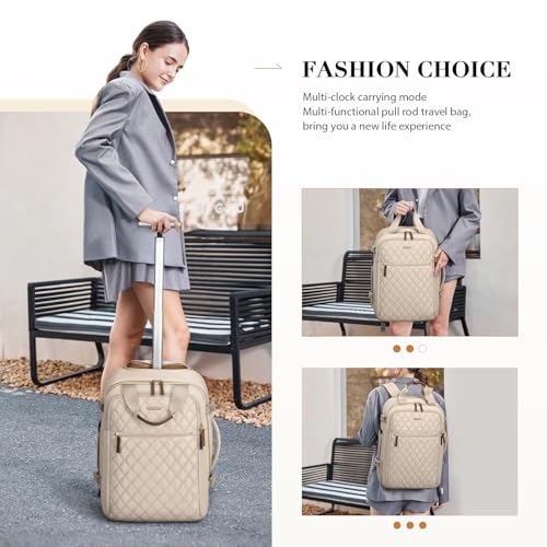 GOLF QUALITY Rolling Backpack for Women,Travel Laptop Backpack with Wheels Roller Personal Item Backpack Wheeled Underseat Carry On Luggage,Fit 17Inch,Apricot - Image 2