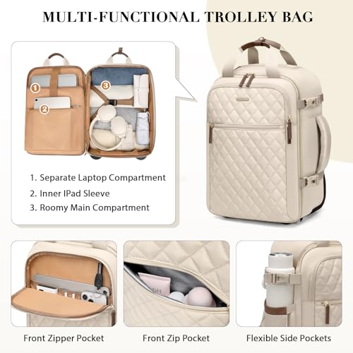 GOLF QUALITY Rolling Backpack for Women,Travel Laptop Backpack with Wheels Roller Personal Item Backpack Wheeled Underseat Carry On Luggage,Fit 17Inch,Apricot - Image 3