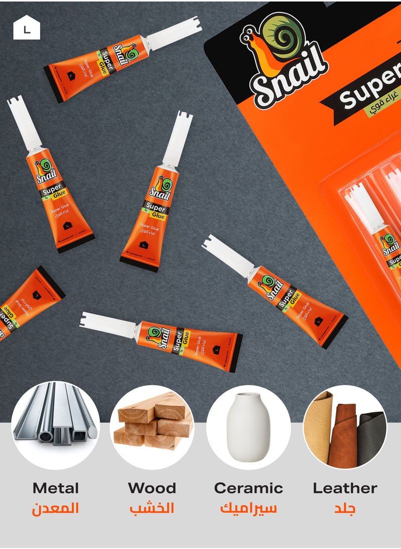 LAWAZIM - Super Glue -6 Pieces- Fine Tip Transparent Quick Bonding Instant Adhesive on Metal Plastic Wood Glass Ceramic Rubber Leather Fabric Paper and Jewelry - For DIY House Repairs and Professional - Image 1