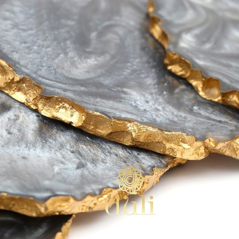 DULI Set of 6 Resin Tea Coasters (10 * 8 cm) (Grey) - Image 3