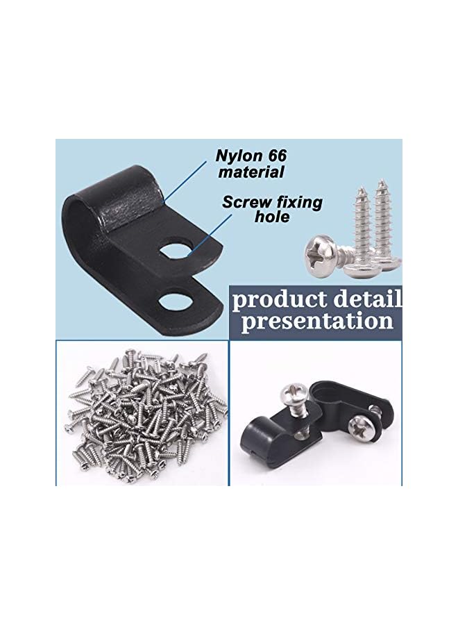 S-TOP 120Pcs 1/4 Inch Black Nylon Screw Mounting R-Type Cable Clip Wire Clamp with 120Pcs Screws for Wire, Cable, Conduit and Cable Conduit Kit (Black) - Image 2